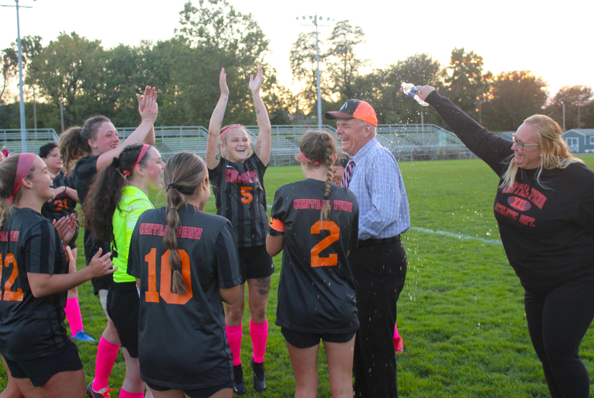 Lady Knights, Head Coach Rudy Grubesky celebrate coach’s first career win at Central Penn!